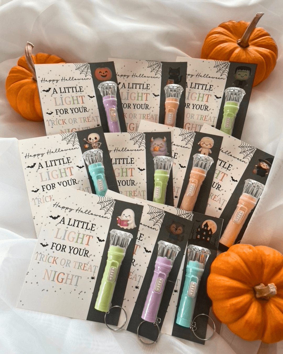 a little light for your trick or treat night favor card with flashlights favor cards